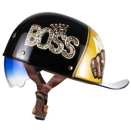 YIYHFKM Retro Motorrad Halbhelm Baseball Cap Style Helm ECE-Zulassung mit Versenkbare Sonnenblende und Schnellverschluss Schnallen Jethelm Roller-Helm Scooter-Helm Moped Mofa-Helm,53-64CM von YIYHFKM