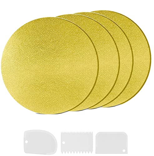 Cake Board Tortenunterlage Cakeboard Rund Ø 30cm/12inch 4er Wiederverwendbar Torten Unterplatten für Transport Kuchen und Torten, mit 3 Stück Kuchenschaber (Gold) von YIYICO