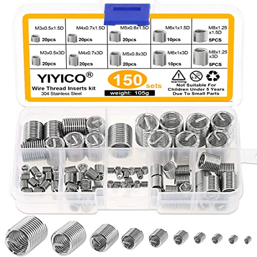 Helicoil Set Gewinde Reparatur Einsatz Sortiment 150 Stücke gewindereparatursatz 304 Edelstahl M3 M4 M5 M6 M8 Heli-coil Typ Free Laufdraht Gewinde (Set A-150pcs) von YIYICO