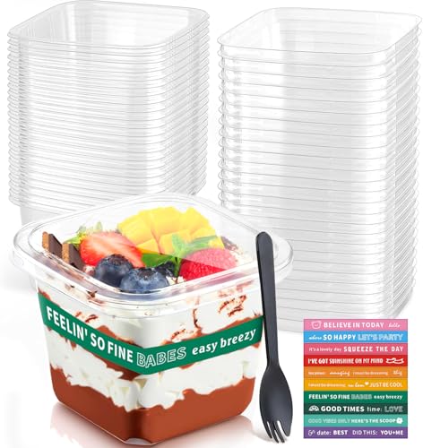 YIYICO Dessertgläser Plastik Dessertschalen Dessertbecher mit Deckel 50Stk 400ml Desserttassen Dessert Cups Nachtisch Becher Wiederverwendbar für DIY Mousse Pudding Eis Buffets Dessertparty von YIYICO