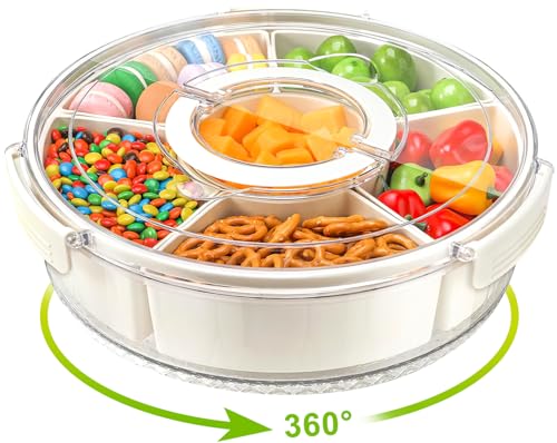 YIYICO Snackbox mit Fächern Snackteller mit Deckel 10.6Inch Snack Spinner Snack Box Snackschale Snacktablett Snackdose Organizer Große Snack Aufbewahrungsbox Drehbar Box für zb Süßigkeiten von YIYICO