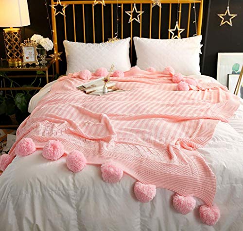 Yiyida Chunky Gestrickt Decke Warme Kuscheldecke 100% Baumwolle, weich und kuschelig Bettüberwurf mit Pompon für Sofa, Bett, Outdoor von Yiyida