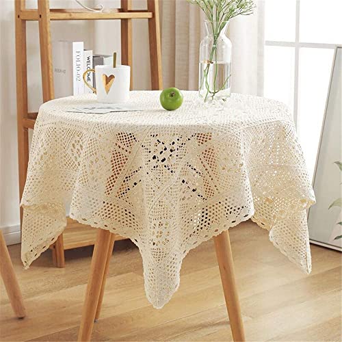 YIYOHON Häkel-Tischdecke, handgefertigt, Vintage, quadratische Stickerei, reine Deckchen, Quaste, Topper für Küche, Esszimmer, Hochzeit, Party, Beige 140 x 140 cm YIYOHON Häkel-Tischdecke, handgefertigt, Vintage, quadratische Stickerei, reine Deckchen, Quaste, Topper für Küche, Esszimmer, Hochzeit, Party, Beige 140 x 140 cm von YIYOHON