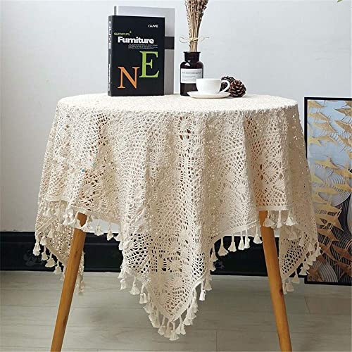 YIYOHON Handgefertigte Häkel-Tischdecke, Beige, Baumwolle, Spitze, Tischdeckchen, rechteckige Spitze, Tischdecke für Küche, Esszimmer, Hochzeit, Party (Beige, 105 x 105 cm) von YIYOHON