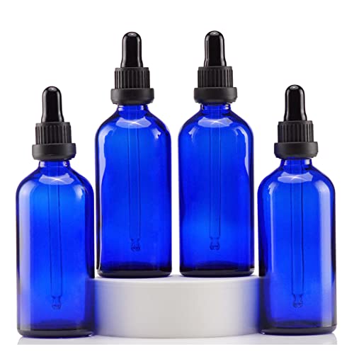 YIZHAO Pipettenflasche 100ml Blau, Apothekerflasche mit Pipette Glas, für Ätherisches Öl, Aromatherapie, Massage, Düfte, Labor, Kosmetik, Reisen – 4 Pcs von YIZHAO