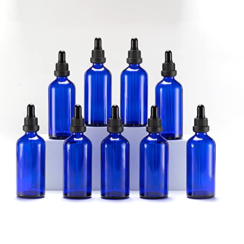 YIZHAO Pipettenflasche 100ml Blau, Apothekerflasche mit Pipette Glas, für Ätherisches Öl, Aromatherapie, Massage, Düfte, Labor, Kosmetik, Reisen – 9 Pcs von YIZHAO