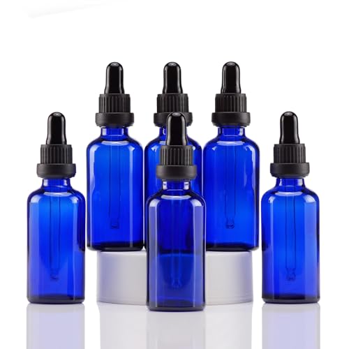 YIZHAO Pipettenflasche 50ml Blau, Apothekerflasche mit Pipette Glas, für Ätherisches Öl, Aromatherapie, Massage, Düfte, Labor, Kosmetik, Reisen – 6 Pcs von YIZHAO