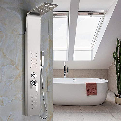 YIZHE Duschpaneel,304 Edelstahl Duschset,Duschsystem Regenduschset,Duschsystem mit Thermostat Regenduschset,Edelstahl Original Borstled Bad Bath Bath Screen,mit Wassertemperaturanzeige von YIZHE