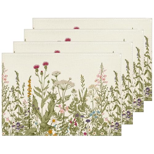 4 PCS Tischsets Abwaschbar, 30 X 45 cm Platzdeckchen Stoff Blumen, Platzset Frühling Sommer, Tischset Stoff Blumen, Sommerparty-Tischdekoration, Festliche Küchendekoration von YIZHIXIANGQ