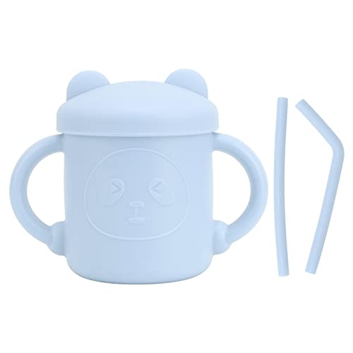 1 Stück Silikon Sippy Cup Panda Muster Baby Lernen Training Cup Tropfen beständige Silikon Sippy Cup mit Griffen Auswurf Deckel (Blau) von YIZISECCE