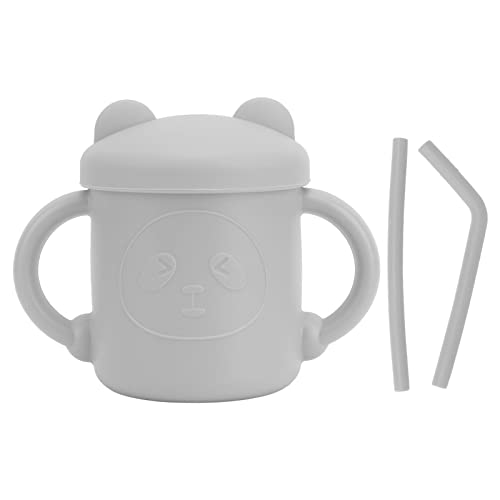 1 Stück Silikon Sippy Cup Panda Muster Baby Lernen Training Cup Tropfen beständige Silikon Sippy Cup mit Griffen Auswurf Deckel (Grau) von YIZISECCE