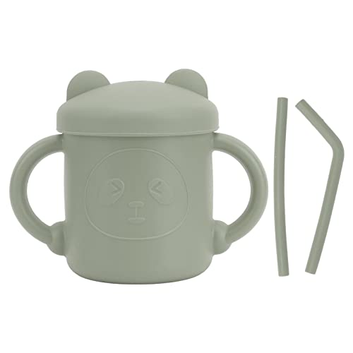 1 Stück Silikon Sippy Cup Panda Muster Baby Lernen Training Cup Tropfen beständige Silikon Sippy Cup mit Griffen Auswurf Deckel (Olivengrün) von YIZISECCE