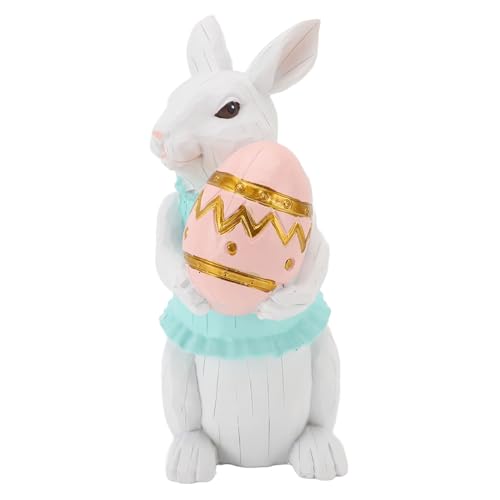 Bunny Figur niedliches Vintage Harz Osterhasen Statue Home Ornament ation Urlaubsbiente (EIN farbiges Ei halten) von YIZISECCE