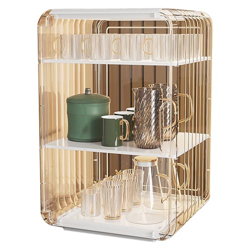 YIZISECCE Cup Lagerständer staubdichtes stapelbares Kunststoff klarer Tassen Organizer Box Desktop Büro Wohnzimmer (Groß weiß) von YIZISECCE