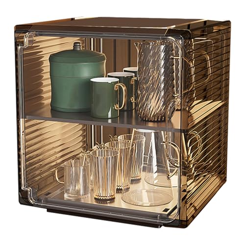 YIZISECCE Cup Lagerständer staubdichtes stapelbares Kunststoff klarer Tassen Organizer Box Desktop Büro Wohnzimmer (Mittelschwarz) von YIZISECCE