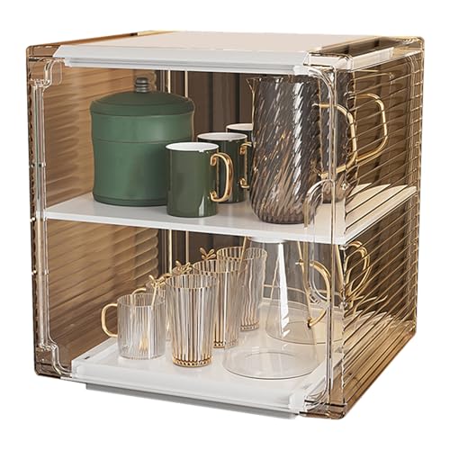 YIZISECCE Cup Lagerständer staubdichtes stapelbares Kunststoff klarer Tassen Organizer Box Desktop Büro Wohnzimmer (Mittelweiß) von YIZISECCE