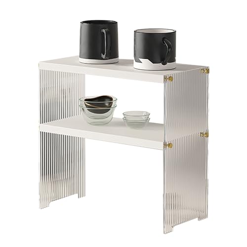 YIZISECCE Kaffeetasse Aufbewahrungsregal stabile Unterstützung großer Kapazität Arbeitsplatte Organizer Wohnzimmer Schlafzimmer (Weiß 2 Tier) von YIZISECCE