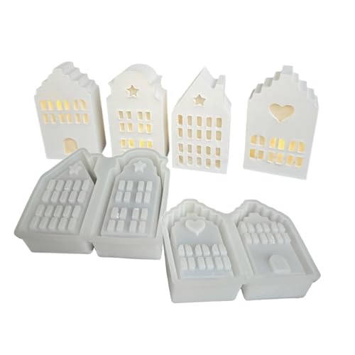 4 Gitter Hausform Teelichthalter Form Flexible Silikon Atmosphäre Lampe Form Gips Schmuck Herstellung Werkzeug von YIZITU