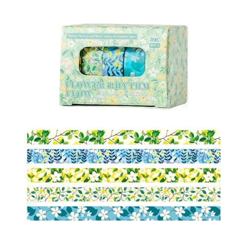 Dekoratives Klebeband, Blumenmuster, 10 mm x 2 m, Scrapbooking, dekorativ für Tagebuch, Fotoalbum, Handyhülle, Scrapbooking, 5 Rollen Dekoratives Klebeband, Blumenmuster, 10 mm x 2 m, Scrapbooking, dekorativ für Tagebuch, Fotoalbum, Handyhülle, Scrapbooking, 5 Rollen von YIZITU