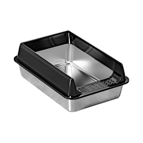 Katzentoilette aus Edelstahl, halb geschlossen, offenes Design mit Geruchskontrolle, rutschfester Boden für große Katzen, Edelstahl-Katzentoilette von YIZITU