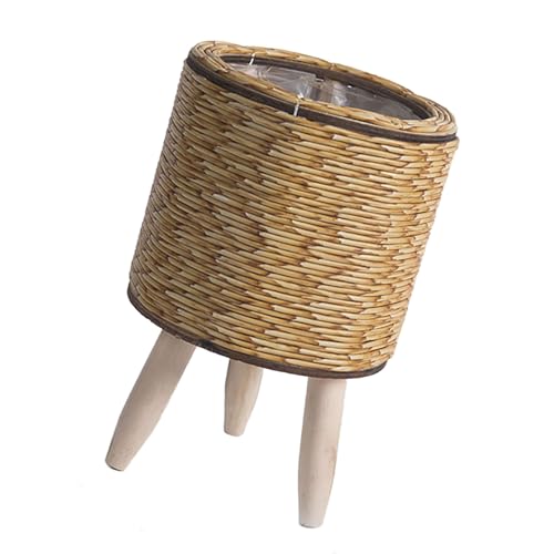 Mehrstöckiger Rattan-Blumenständer, handgefertigt, ideal für Wohnzimmer, Balkon oder Garten, Gelb von YIZITU