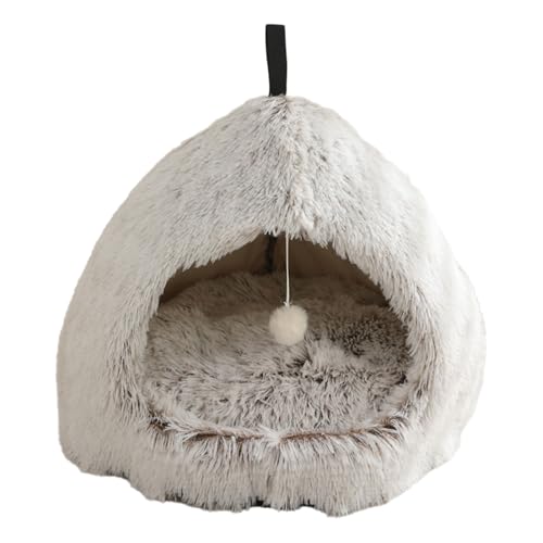 Schöner Haustierhaus Weicher Langer Plüsch Mit Hängenden Spielzeugnonsglipps Und Warm Für Kleine Hunde Katzen Innen Innenhilfe Von Haustier Schlafunterkünften Weiche Plüschkatzen Bett Für Winter von YIZITU