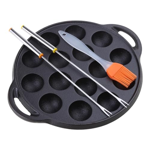 Takoyaki Grillpfanne, 15 Löcher, antihaftbeschichtet, Takoyaki-Backblech, rund, Pfannkuchenform, antihaftbeschichtet, Gusseisen von YIZITU