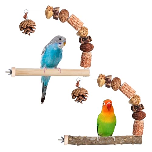 Vogelsitzstange aus Holz für Sittiche, Aras und Kakadus mit Tannenzapfen, Bogen-Käfigschleifstange zum Kauen und Trainieren, Schnabelschleifspielzeug Vogelsitzstange aus Holz für Sittiche, Aras und Kakadus mit Tannenzapfen, Bogen-Käfigschleifstange zum Kauen und Trainieren, Schnabelschleifspielzeug von YIZITU