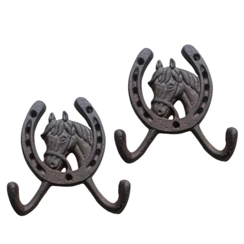 YIZITU 2 Stück Europäische Stile Gusseisen Wandhaken Pferdekopf Kleiderbügel Metallhaken für Badezimmer Garten Eingang Dekoration Eingang Wand Set von YIZITU