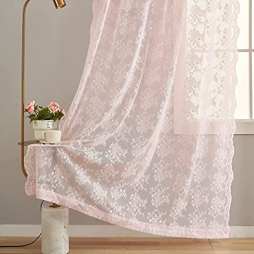 Transparente Vorhänge, 2 Vorhänge, 248 cm lang, Vintage-Blumenmuster, elegant, schicke Spitzenvorhänge für Mädchen, Baby, Fenster, Wohnzimmer, Schlafzimmer, Lichtfilterung, 132 cm Bx244 cm L von YJ YANJUN