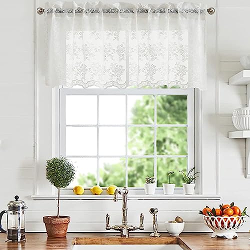 YJ YANJUN Cremefarbene Cafe-Vorhänge, Voile-Volant-Vorhang mit Blumenmuster für Wohnzimmer, Schlafzimmer, Balkon, Fensterdekoration, Retro-Küchenvorhänge für Fenster, 152 x 45 cm lang, 1 Vorhang von YJ YANJUN