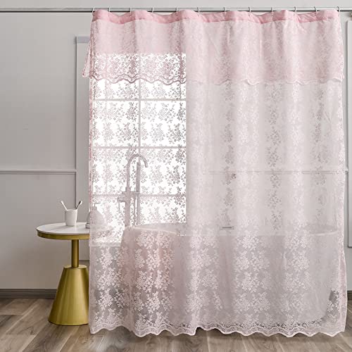 YJ YANJUN Rosa Vintage-Spitzen-Duschvorhang mit angenähtem Volant, floraler Spitzenvorhang fürs Badezimmer, Landhausstil Shabby Chic Duschvorhang mit geschwungenem Rand, 182,9 x 182,9 cm, 1 Vorhang YJ YANJUN Rosa Vintage-Spitzen-Duschvorhang mit angenähtem Volant, floraler Spitzenvorhang fürs Badezimmer, Landhausstil Shabby Chic Duschvorhang mit geschwungenem Rand, 182,9 x 182,9 cm, 1 Vorhang von YJ YANJUN