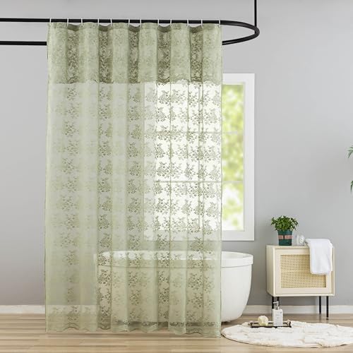 YJ YANJUN Salbeigrün Duschvorhang für Badezimmer, rustikale florale Spitze, durchscheinender Duschvorhang mit angenähtem Volant, gewellter Rand, eleganter Salbeigrün, 182,9 x 182,9 cm, Salbeigrün YJ YANJUN Salbeigrün Duschvorhang für Badezimmer, rustikale florale Spitze, durchscheinender Duschvorhang mit angenähtem Volant, gewellter Rand, eleganter Salbeigrün, 182,9 x 182,9 cm, Salbeigrün von YJ YANJUN