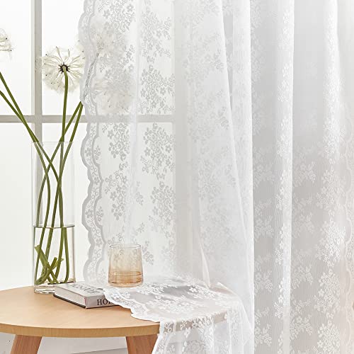 YJ YANJUN Spitzenvorhänge für Fenster, 137,2 cm lang, Vintage-Blumen und Zweige, Netzvorhänge für altes Haus, Shabby-Chic, durchscheinende Voile-Vorhänge, 2 Paneele, 132,1 cm breit x 137,2 cm lang von YJ YANJUN