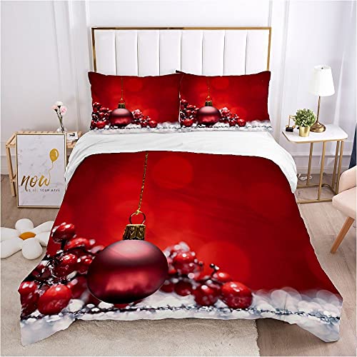 Bettwäsche 135X200,Weihnachten Trösterbezug Weiche Gemütliche Bettwäsche-Set Rot Farbige Kugeln Kinder Mädchen King Size Bettbezug Schlafzimmer Dekor Für Freund, Einzeln von YJDCX