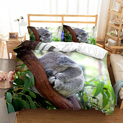 Bettwäsche 135x200,Koala Bettbezüge Set Dschungel Wildlife Thema Grün Bettwäsche-Set Doppel Single Size Bettbezug Mit Kissenbezug 2 Stück Bettdecke für Schlafzimmer Dekor,Singlen 2 Stück (135x von YJDCX