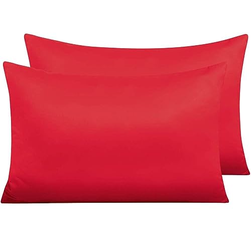 Seidiger Satin-Kissenbezug, Weiche, Glatte Rote Satin-Kissenbezüge, 2 Stück, Standardgröße, Weiche, Atmungsaktive Kissenbezüge für Haar und Haut Mit Hotelverschluss, King(50x90cm) von YJDCX