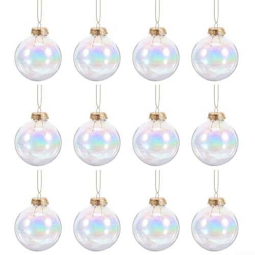 12-teiliges transparentes Weihnachtskugel-Set mit abnehmbaren Gold und Schnüren, wiederverwendbare befüllbare Ornamente für DIY-Dekoration, bruchsichere Baumkugeln zum Aufhängen für Zuhause, Hochzeit von YJDOORPLAY