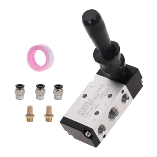 5/2-Wege-Handhebel-betriebenes pneumatisches Ventil 4H21008 mit Schnellverschraubungen und Klebeband (PC6-02) von YJDOORPLAY