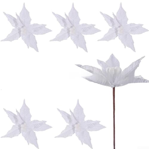 6 Stück dekorative Weihnachtsblumen für Baumschmuck und Urlaubsarrangements, Flanell festliche Blumenplektren (weiß) von YJDOORPLAY