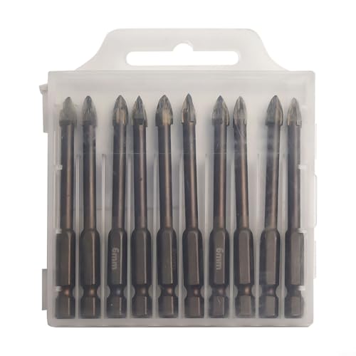 6 mm Sechskantschaft Bohrer für Porzellan, Fliesen, Keramik, Marmor, Glas und Ziegel, Hartmetalllegierung mit Oxynitrid-Prozess, 10 Stück 6 mm Sechskantschaft Bohrer für Porzellan, Fliesen, Keramik, Marmor, Glas und Ziegel, Hartmetalllegierung mit Oxynitrid-Prozess, 10 Stück von YJDOORPLAY