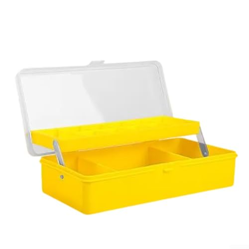 Aufbewahrungsbox mit zwei Schichten – Köderbox mit mehreren Fächern und 13 geteilten Zellen für Angelausrüstung, tragbares faltbares Design für Meeresangeln und Süßwasser-Angelausrüstung (gelb) von YJDOORPLAY