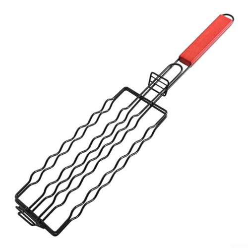 BBQ Hot Dog Grillkorb Metall Mesh Wursthalter mit Holzgriff für Outdoor Barbecue Grill Camping Picknick 6 Slots Antihaft Kochgeschirr von YJDOORPLAY
