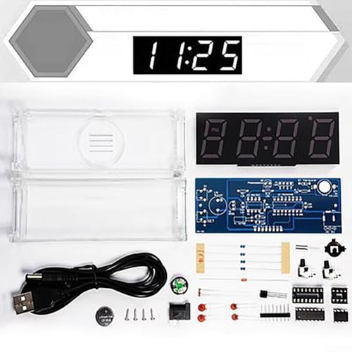 Digitale Röhre DIY Uhr Kit Temperaturalarm Wochenanzeige 51 MCU DS1302 Elektronisches Montageprojekt LED-Modul zum Lernen elektronischer Fähigkeiten, Uhrzeit, Datum, Temperaturanzeige (weiß) von YJDOORPLAY