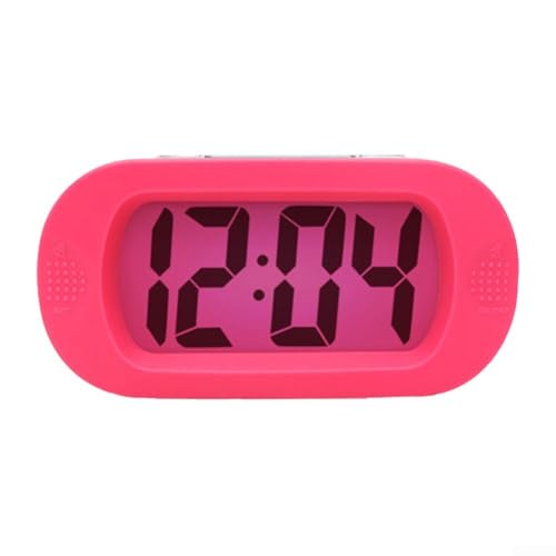 Digitaler Wecker mit großem LCD-Display und Schlummertaste, tragbare Nachttischuhr mit Nachtlicht für Kinder und Erwachsene (Rosa) von YJDOORPLAY