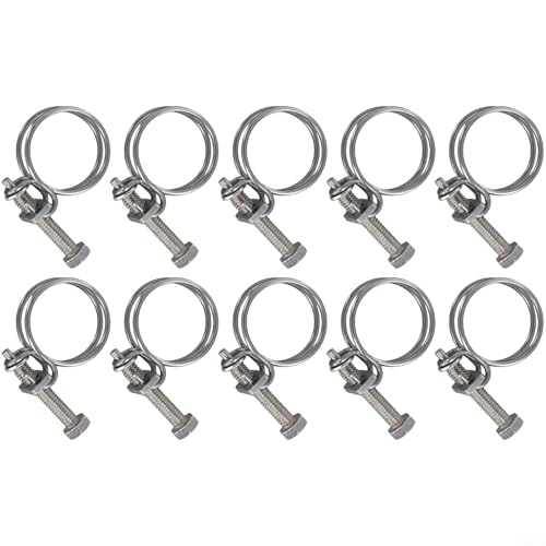 Doppeldraht-Schlauchschellen aus Edelstahl, entworfen für Teichrohre und Koi-Fischpumpen, 10 Stück (17–22 mm) von YJDOORPLAY