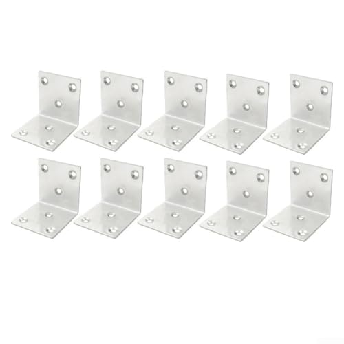 Edelstahl-Eckwinkel, 90 Grad, rechtwinklig, Montagestütze, L-förmige Regalhalterungen, Metall-Wandstreben für Möbel, Schränke, Regale, 10 Stück, Silber (B) von YJDOORPLAY