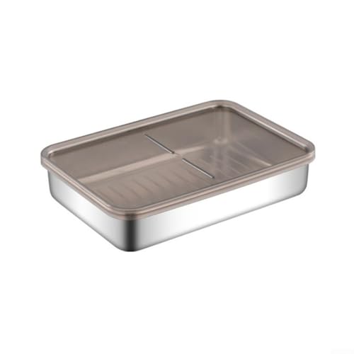 Frischhaltedose aus Edelstahl mit Kunststoffdeckel, Kühlschrank-Organizer für Käse, Fleisch, Küchen-Aufbewahrungsbox mit erhöhtem Boden, gefriergeeignet (19,5 x 14 x 4 cm) von YJDOORPLAY