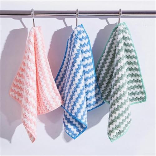 Gestreiftes Mikrofaser-Handtuch, perfekter Begleiter zum Abwischen von Geschirr und Oberflächen in der Küche (grün) von YJDOORPLAY