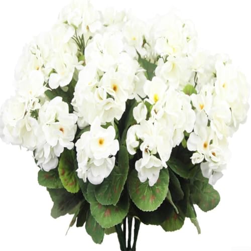 Künstliche Begonien-Seidenblumen-Arrangement mit lebensechten Geranienstielen für Wohnzimmer, Hochzeit oder Büro, Dekoration, Kunstblumen-Display für Haus und Garten (weiß) von YJDOORPLAY